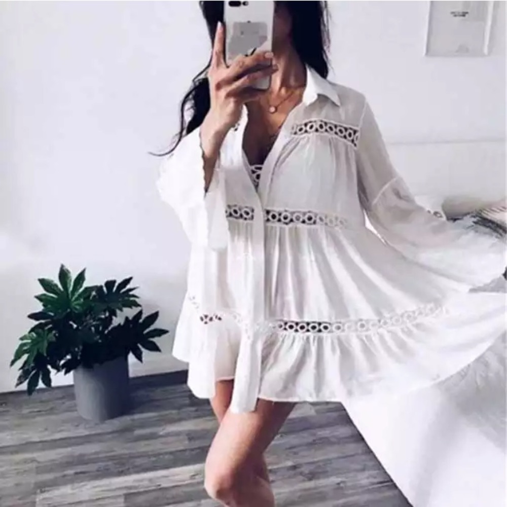 New Bohemian Button Up Tunic Top Dress Beach Dress - Picture 4 of 12